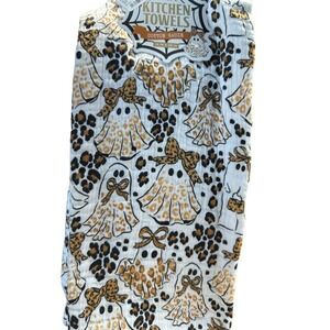 Envogue Set of 2 Kitchen Towels Cotton Gauze Leopard Print Ghost Halloween Decor
